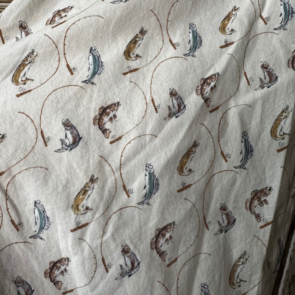Chaps Ralph Lauren Mens M Vintage Fishing Print Cotton Button Down Shirt Cream - Picture 4 of 8